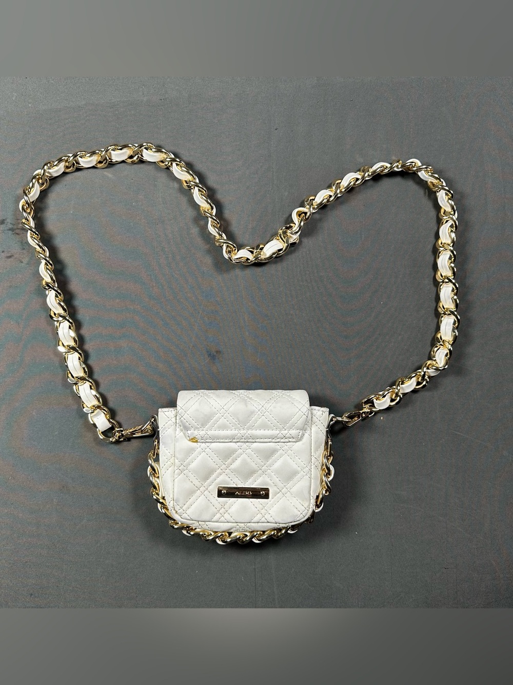 ALDO White Faux Leather Quilted Mini Gold Chain Crossbody bag